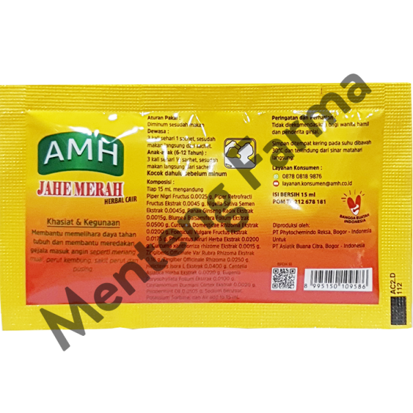 AMH Jahe Merah Herbal Cair Sachet 15 mL - Meredakan Gejala Masuk Angin Online Hot Sale