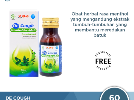 De Cough Rasa Menthol Sirup Dewasa 60 mL - Herbal Pereda Batuk Online Hot Sale