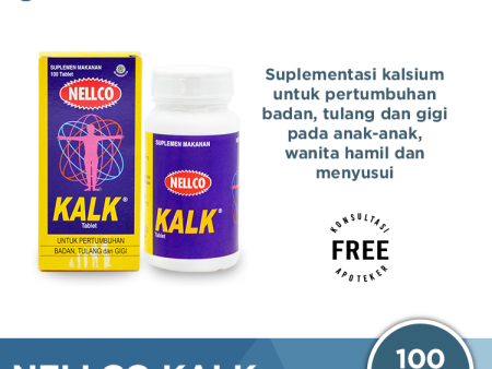 Nellco Kalk 100 Tablet - Suplemen Kalsium Pertumbuhan Anak, Ibu Hamil dan Menyusui Online Hot Sale